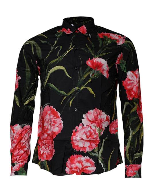 Black Floral Cotton Formal Men Dress Shirt