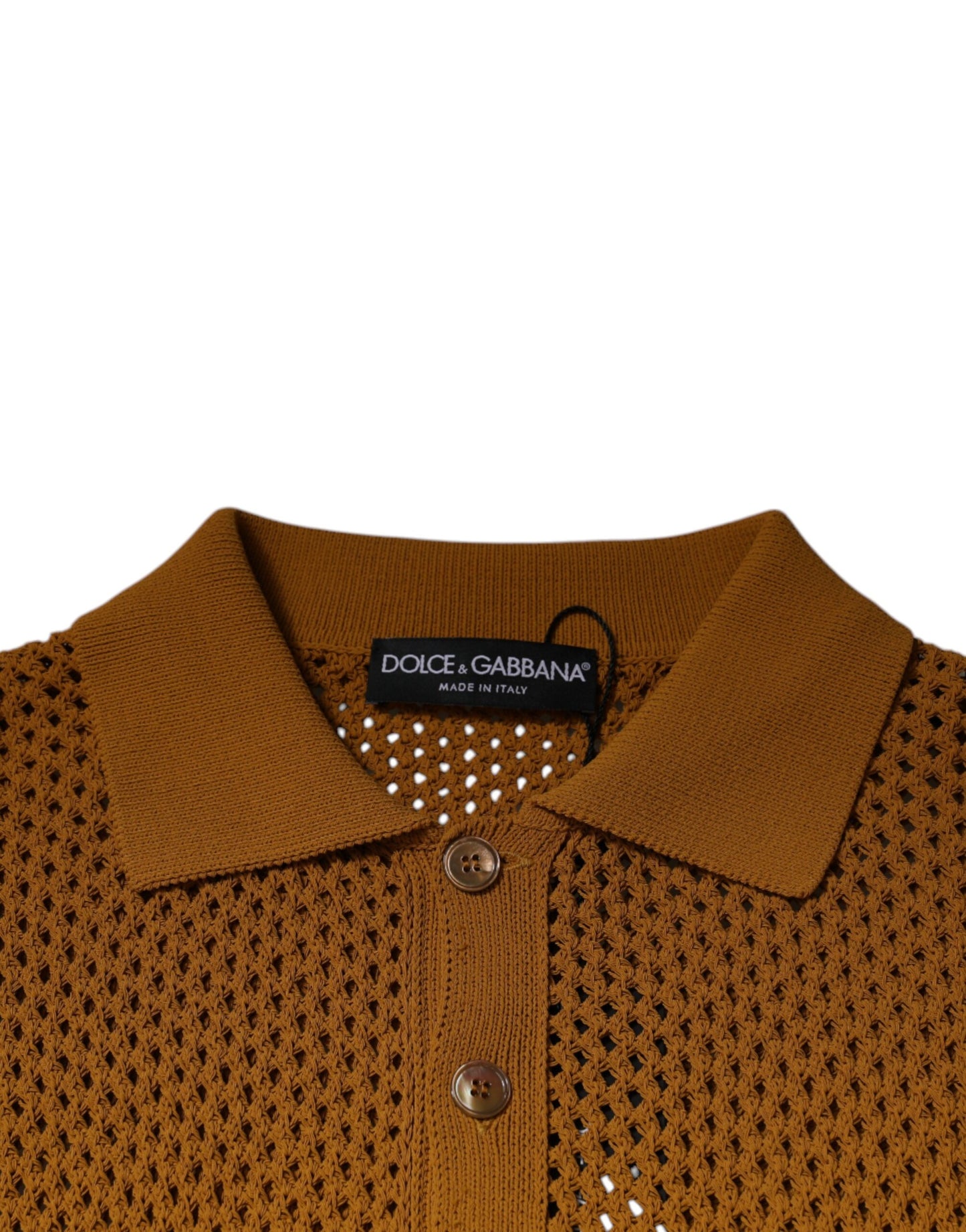 Brown Perforated Collared Short Sleeves T-shirt