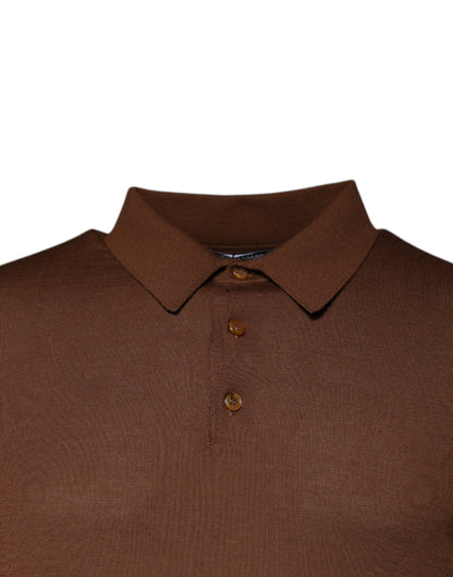 Brown Cashmere Buttoned Men Pullover Sweater