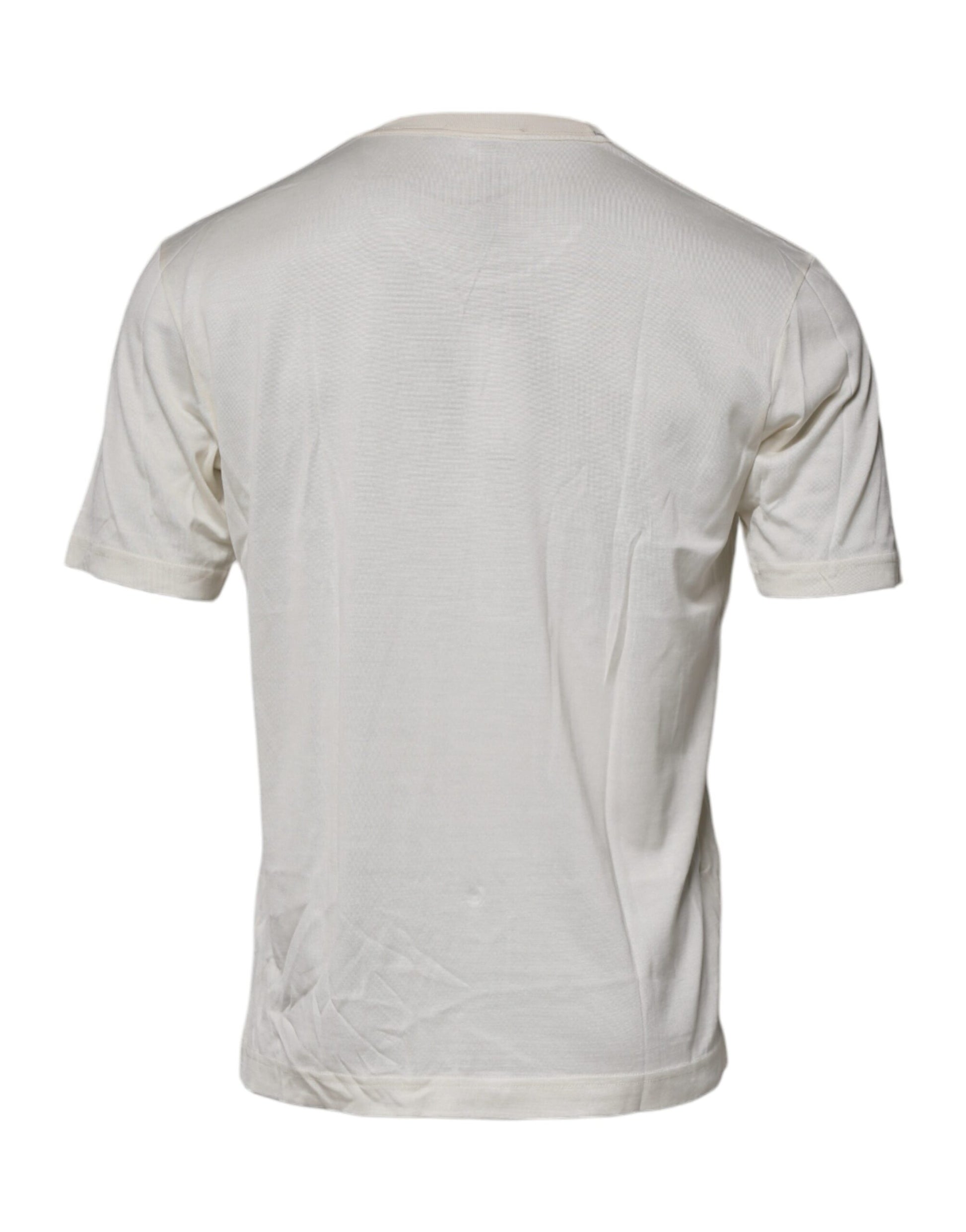 Off White Silk Crew Neck Short Sleeve T-shirt