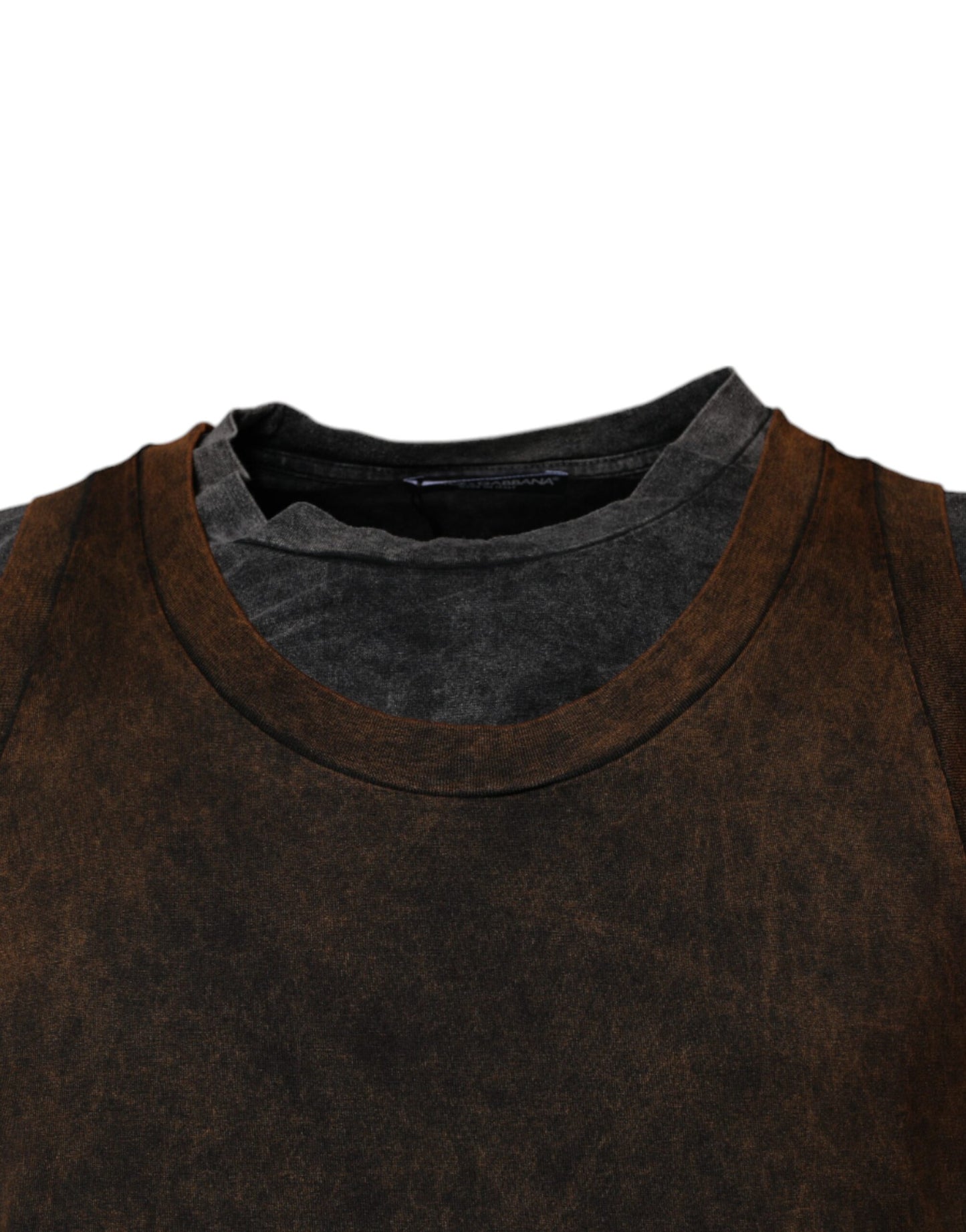 Brown Cotton Round Neck Sleeveless T-shirt