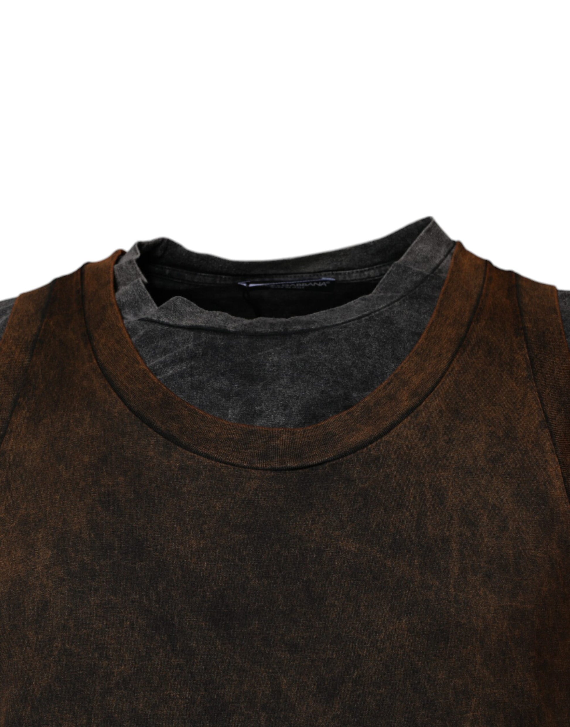 Brown Cotton Round Neck Sleeveless T-shirt