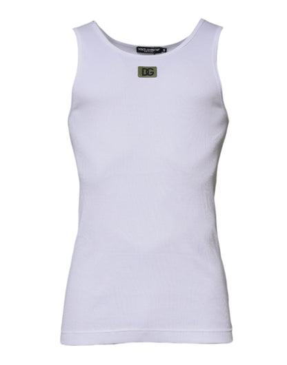 White Cotton Round Neck Sleeveless T-shirt