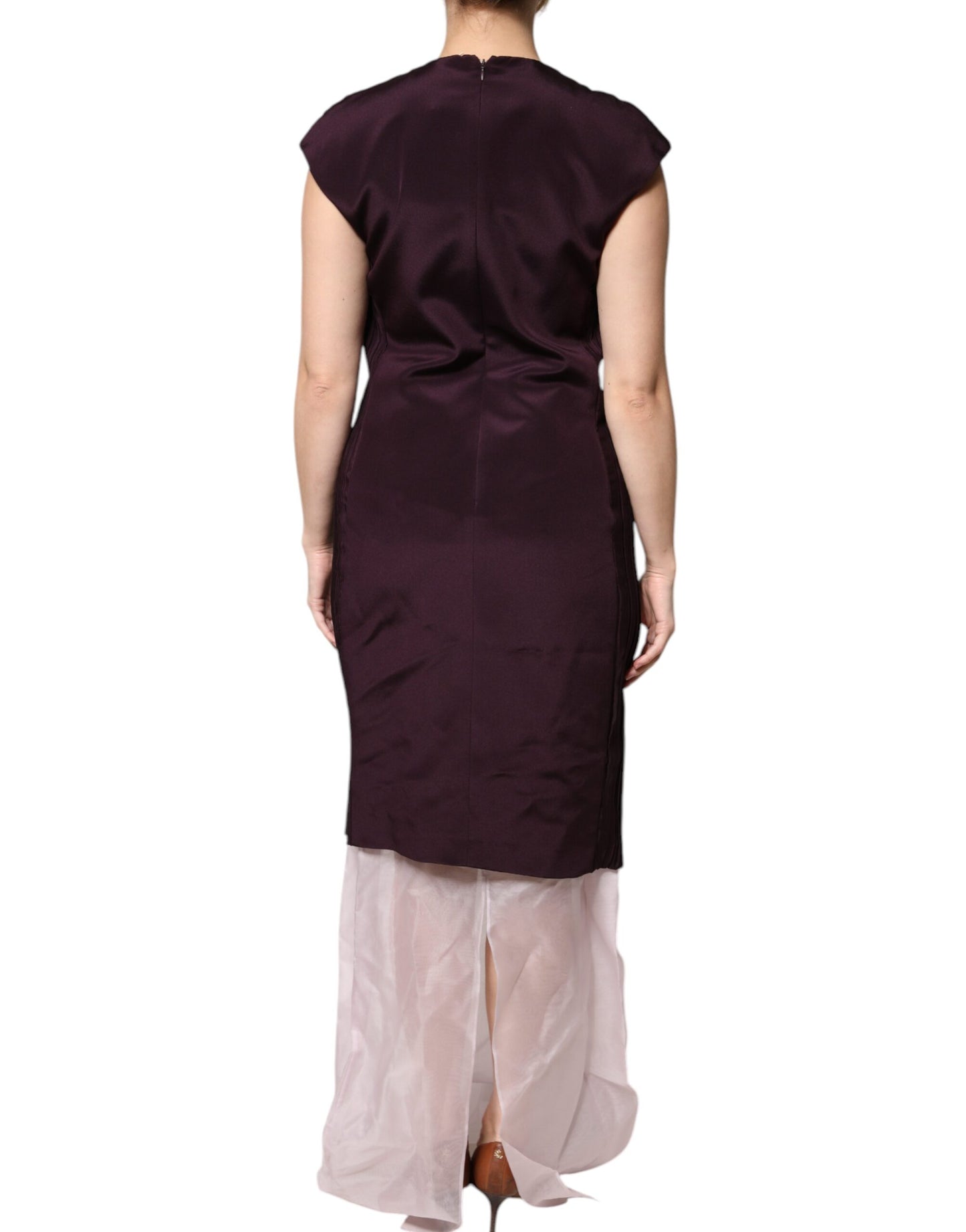 Brown Silk Short Sleeves Sheath Maxi Dress