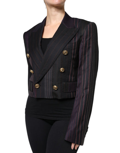 Multicolor Stripes Wool Cropped Blazer Coat Jacket