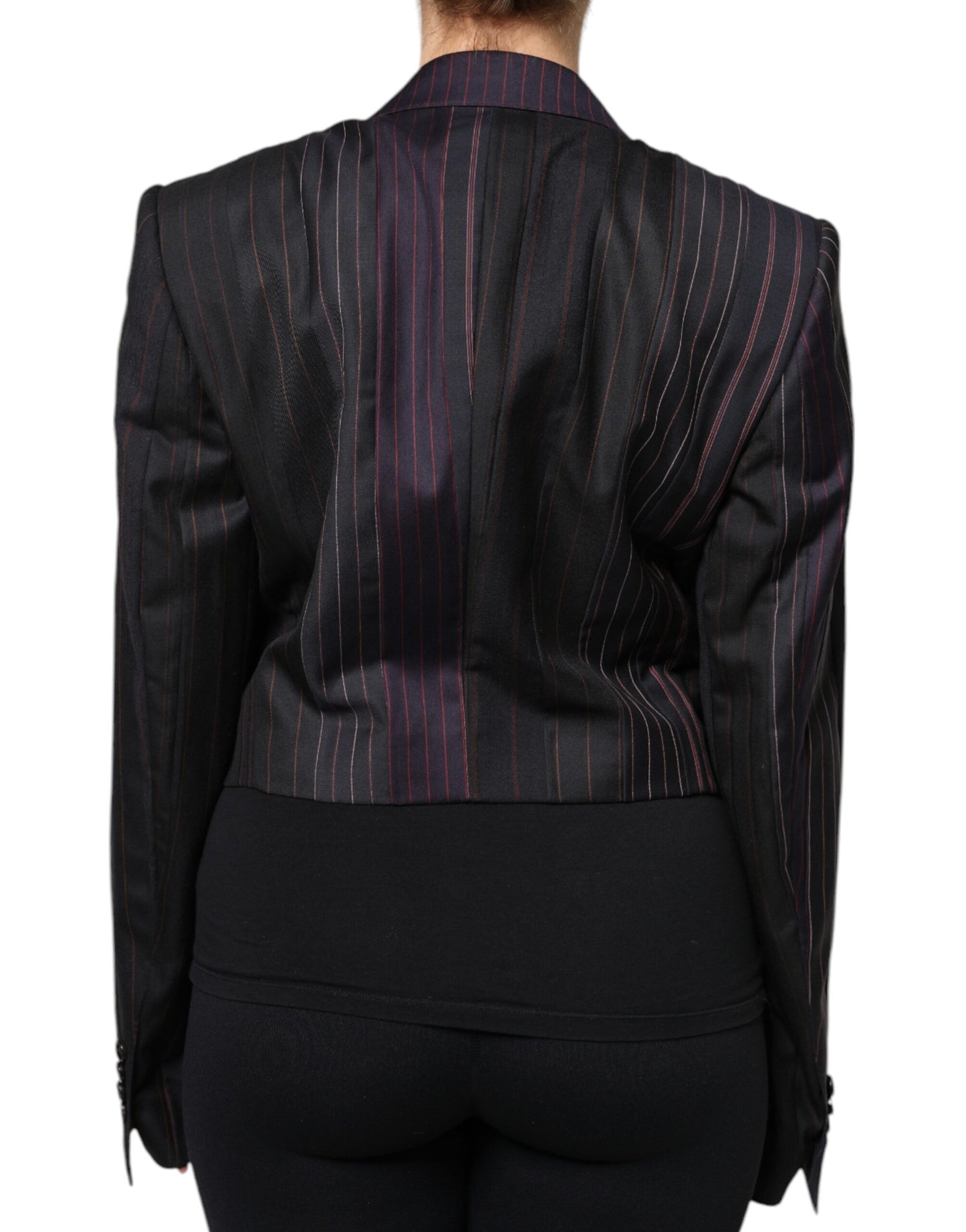 Multicolor Stripes Wool Cropped Blazer Coat Jacket