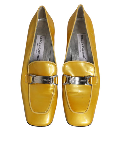 Yellow Leather Logo Plaque Slip On Mocassin Shoes