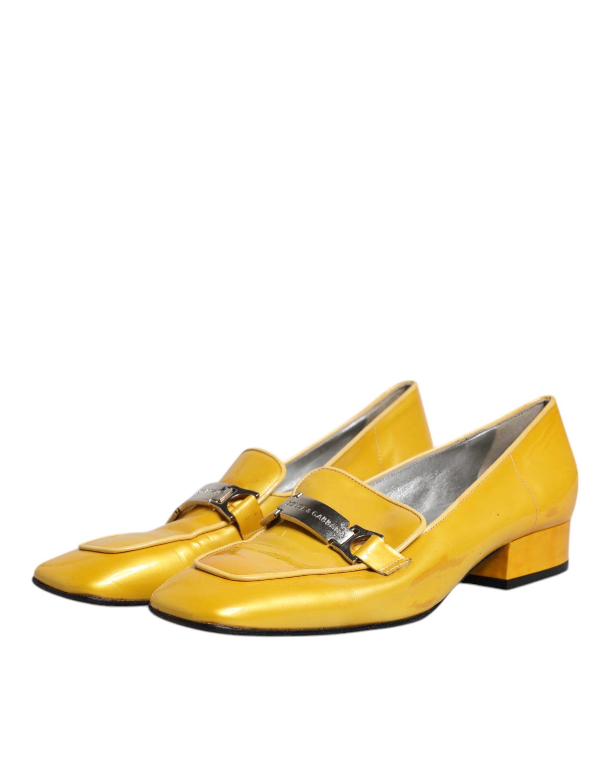 Yellow Leather Logo Plaque Slip On Mocassin Shoes