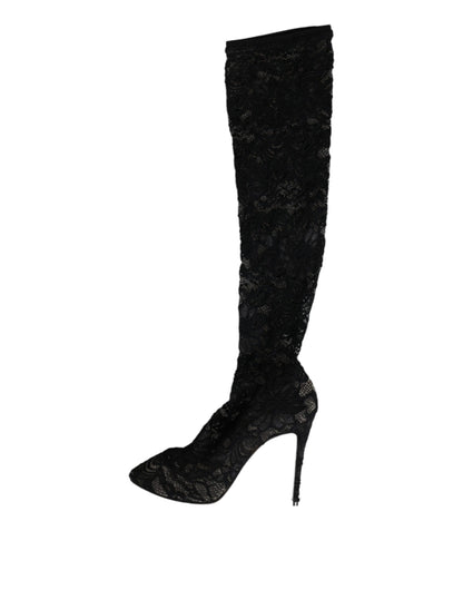 Black Stretch Socks Taormina Lace Boots Shoes