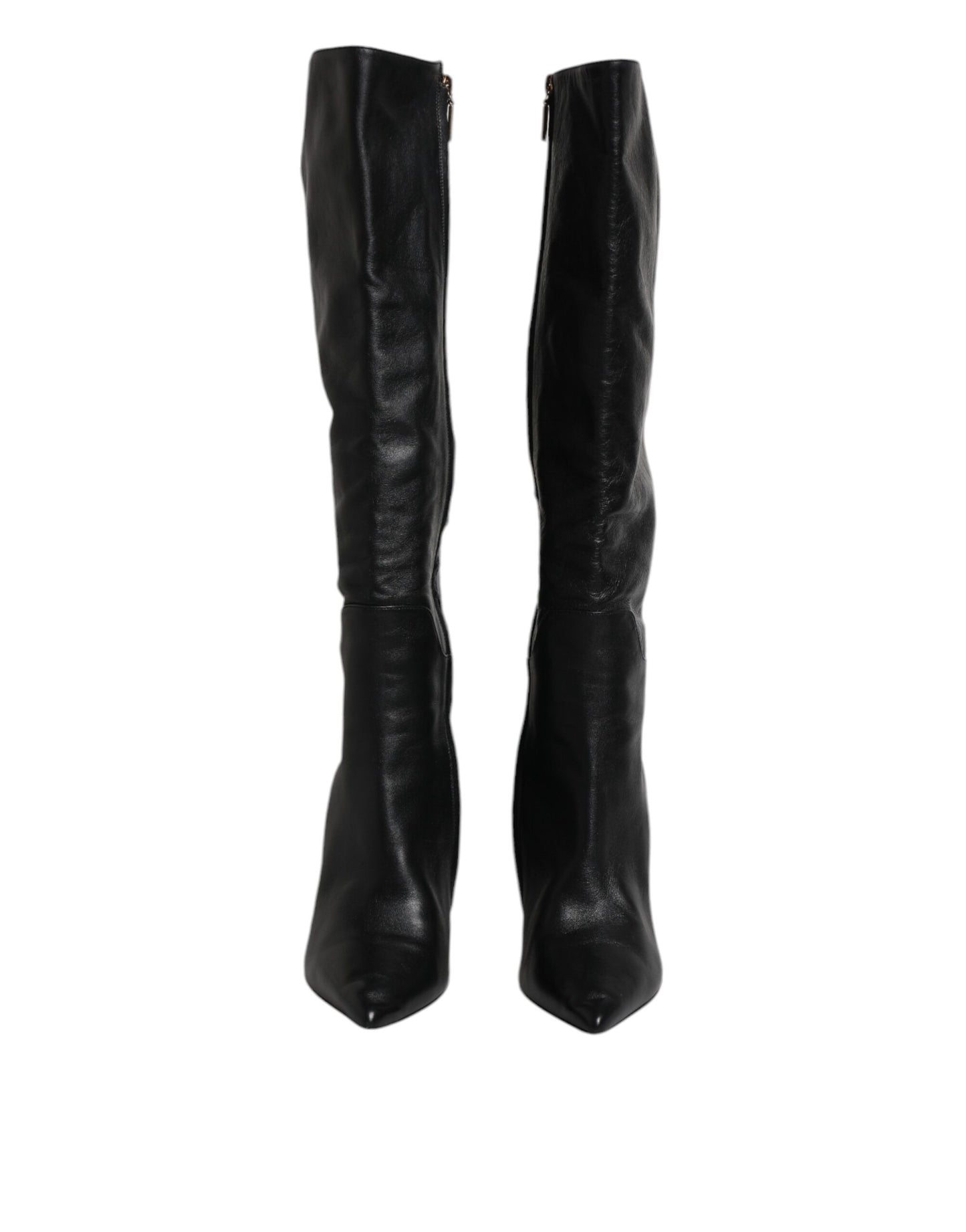 Black Leather Heels Knee High Boots Shoes