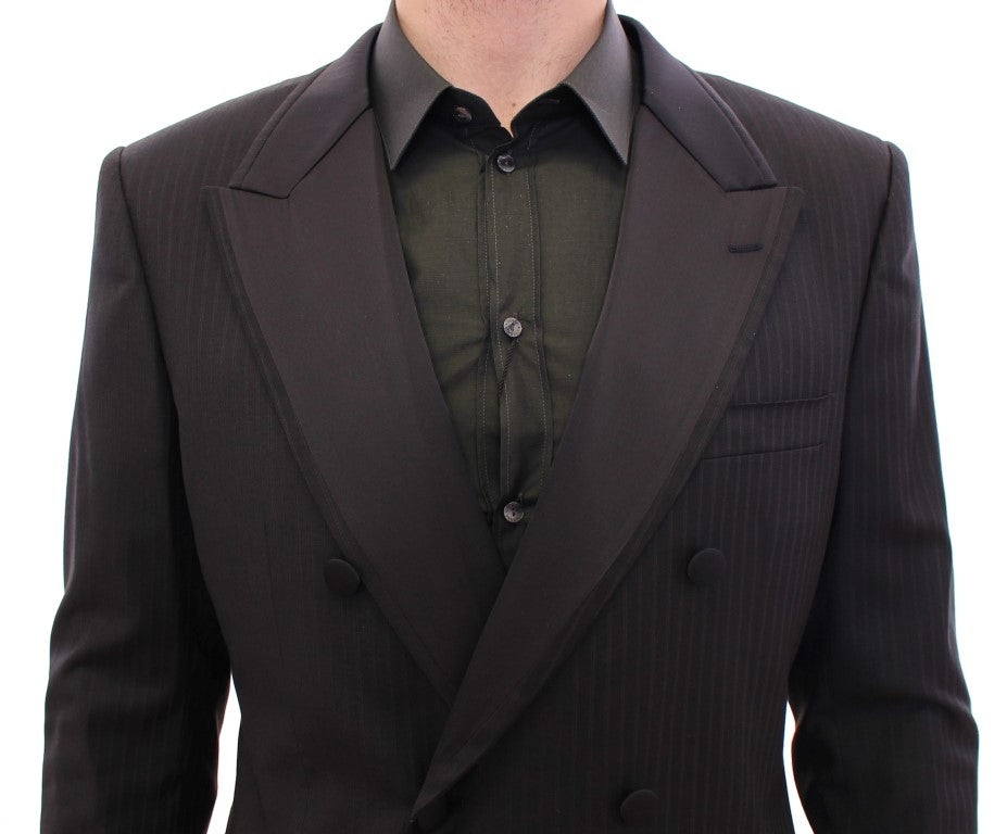 Elegant Black Striped Wool-Silk Blend Suit