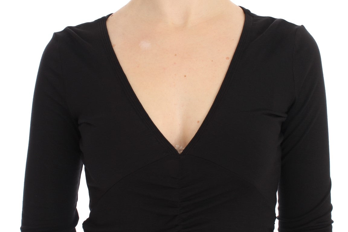 Elegant V-Neck Black Viscose Blend Sweater