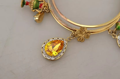 Multicolor Crystal Gold Tone Brass Bangle Bracelet