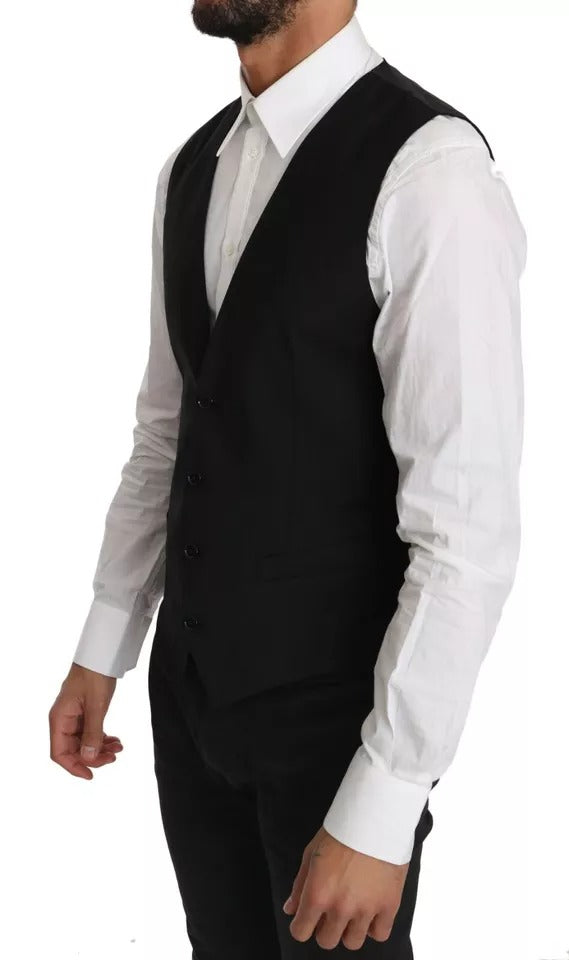 Black Wool Logo Waistcoat Vest