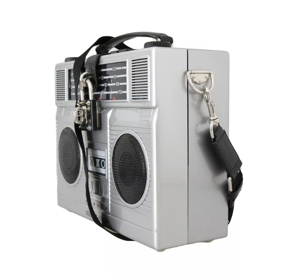 Silver Retro Radio Boombox Limited Edition Handmade Wood Bag