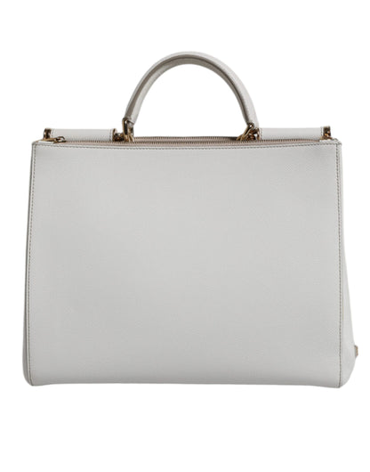 White Leather Logo Top Handle Tote Crossbody Bag