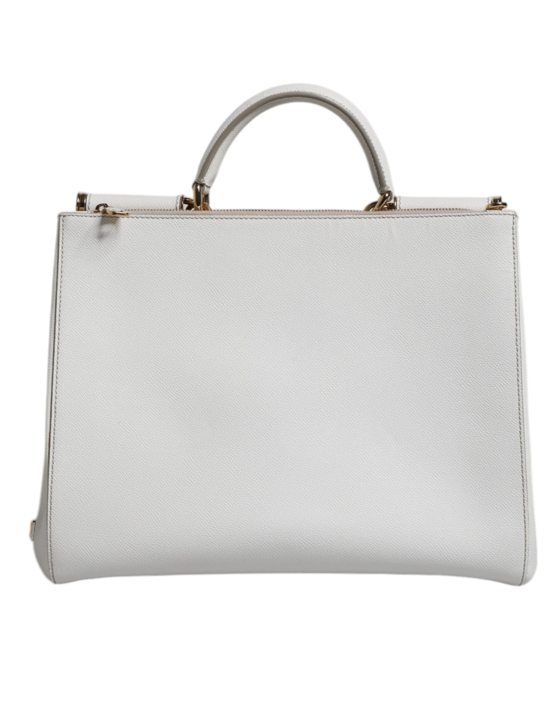 White Leather Logo Top Handle Tote Crossbody Bag