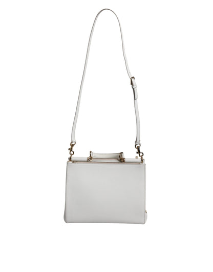 White Leather Logo Top Handle Tote Crossbody Bag