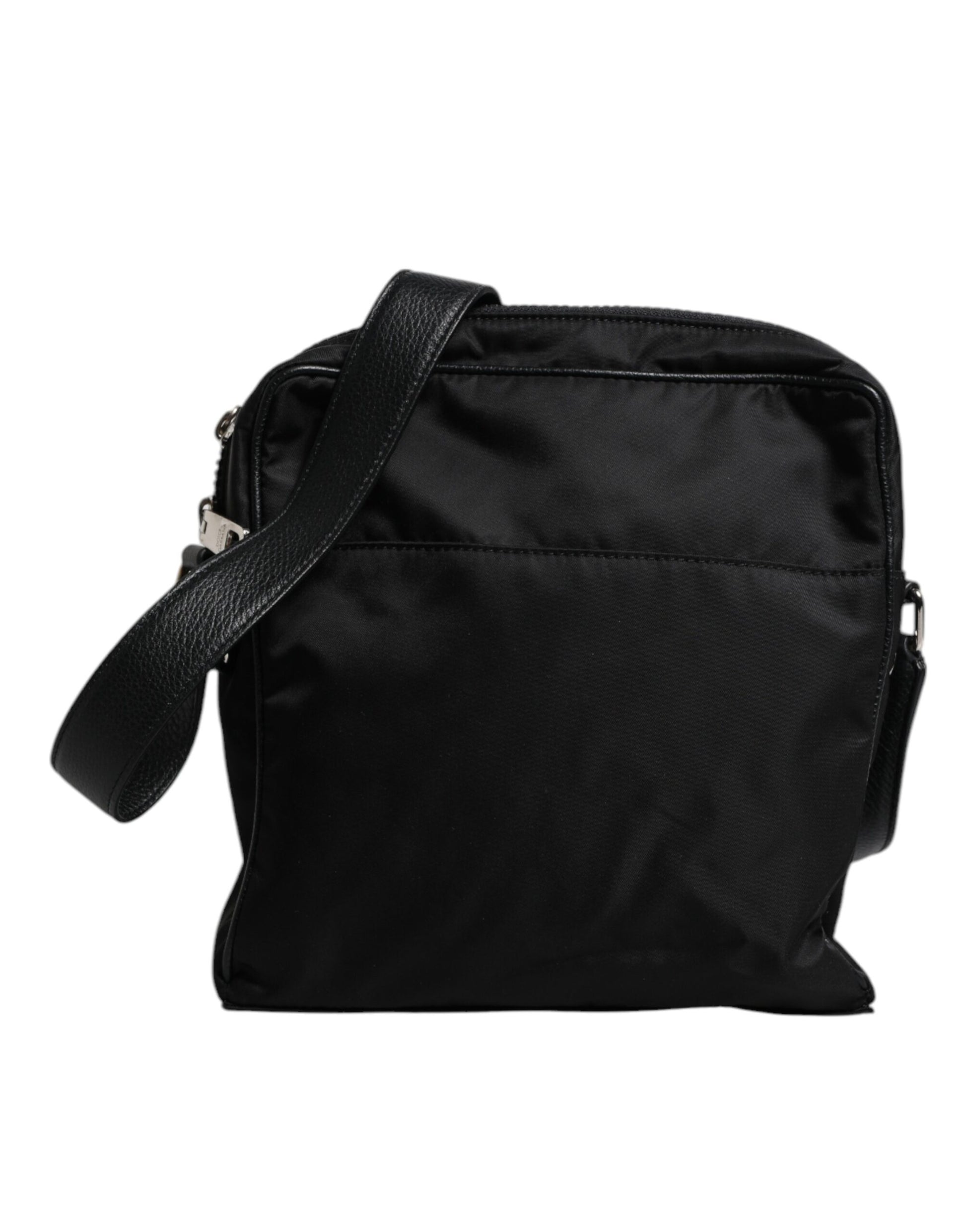 Black Nylon Leather DG Patch Messenger Crossbody Bag