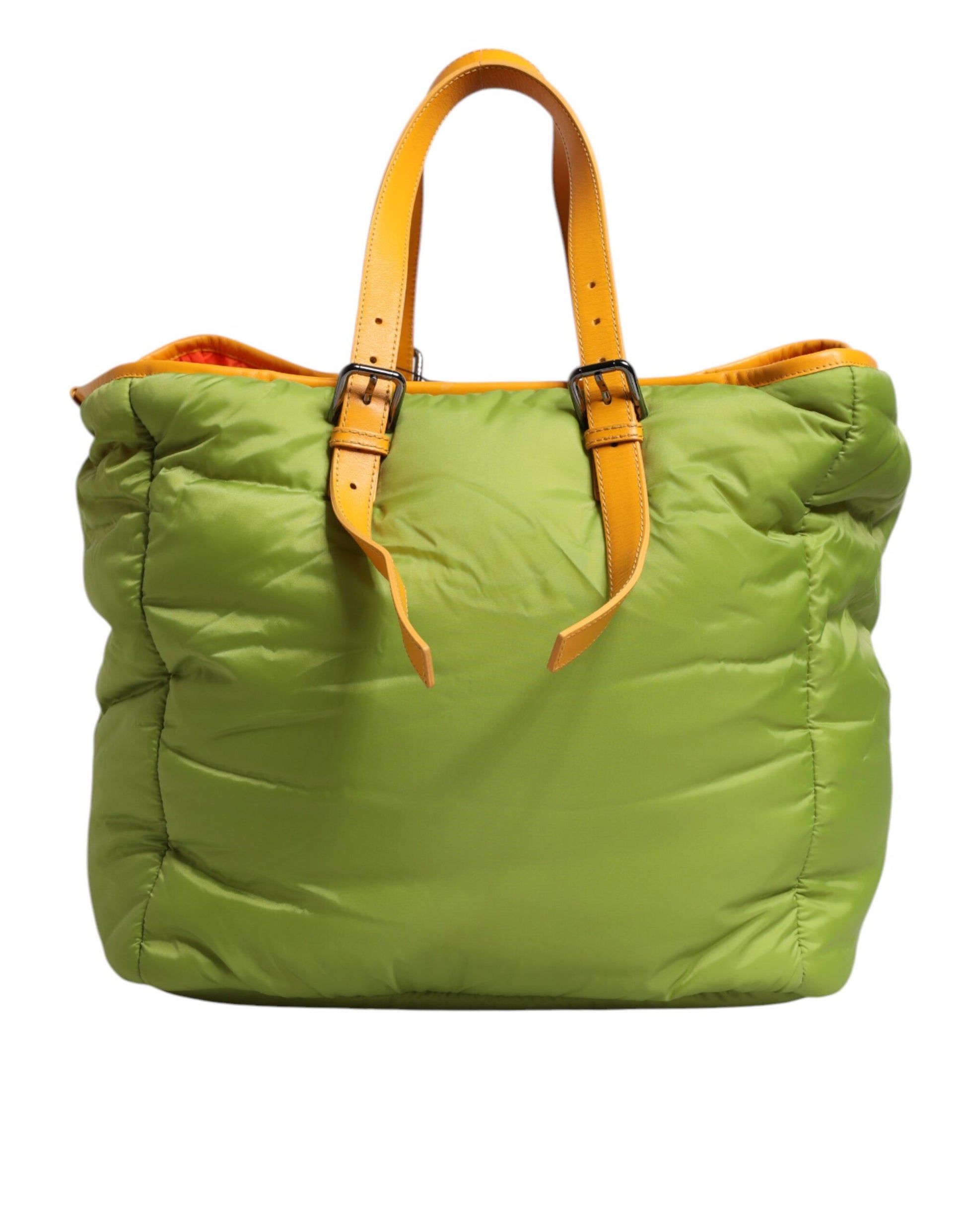 Green Nylon Padded Logo Plaque Tote Crossbody Bag