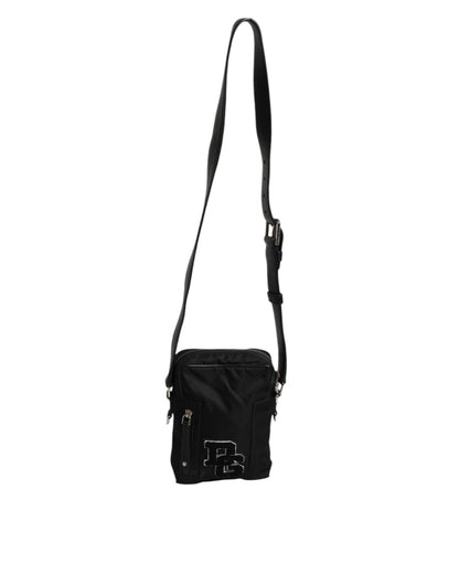 Black Nylon Leather DG Patch Messenger Crossbody Bag