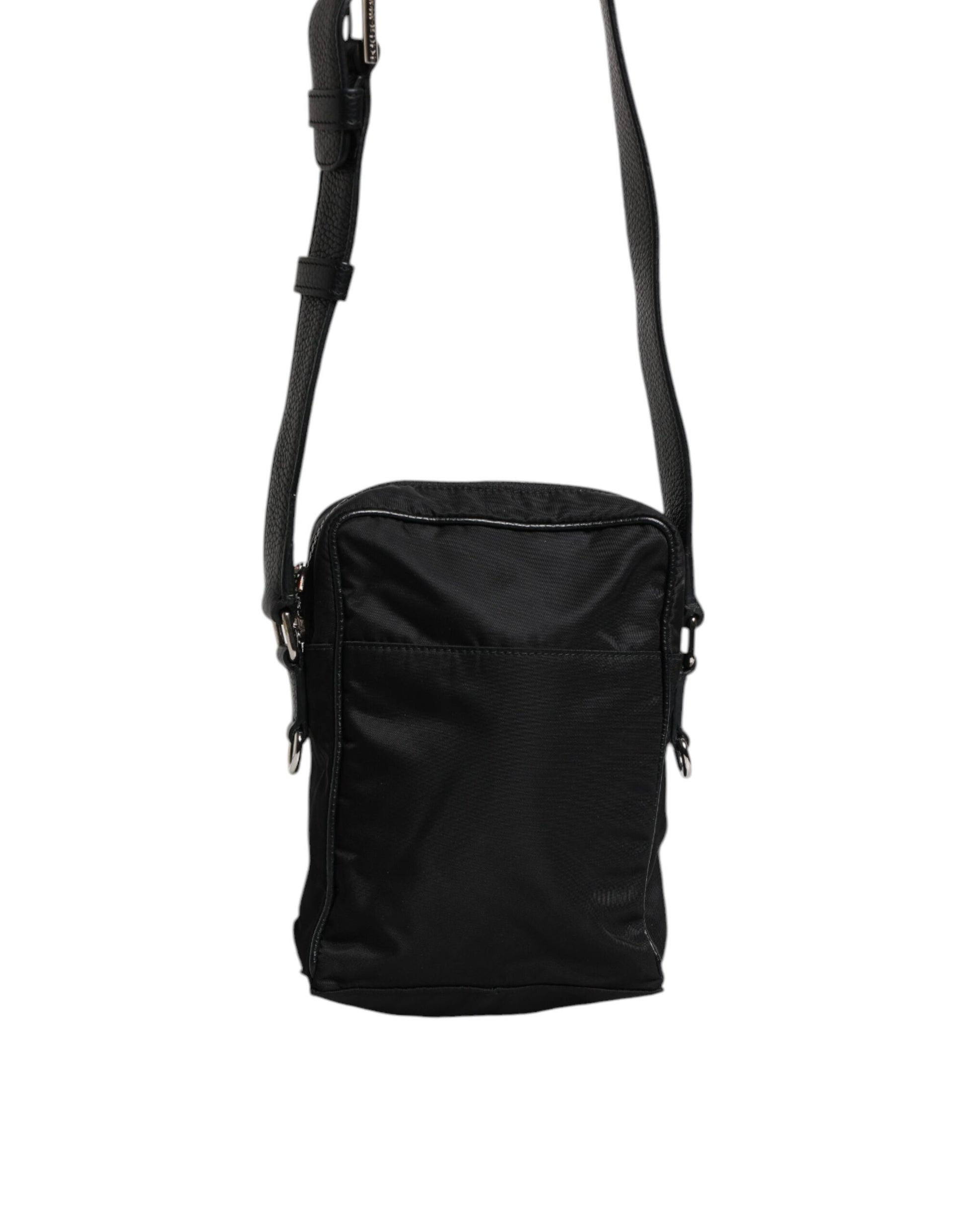 Black Nylon Leather DG Patch Messenger Crossbody Bag