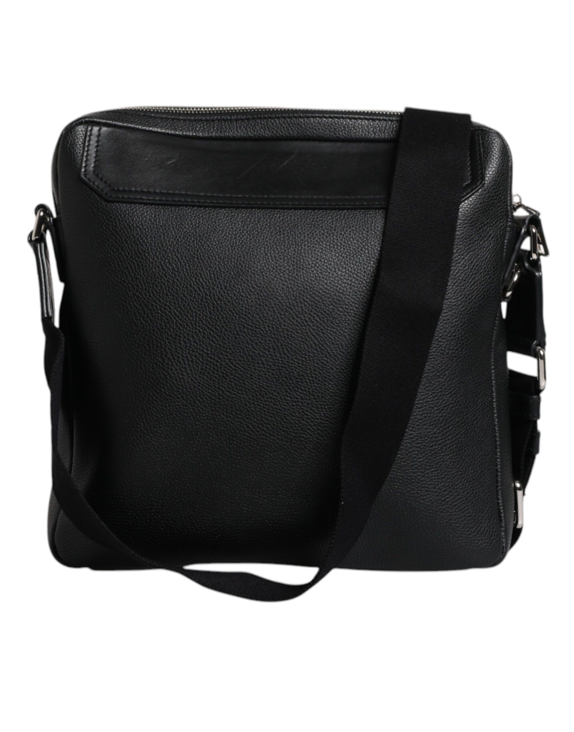 Black Calfskin Leather Messenger Crossbody Bag