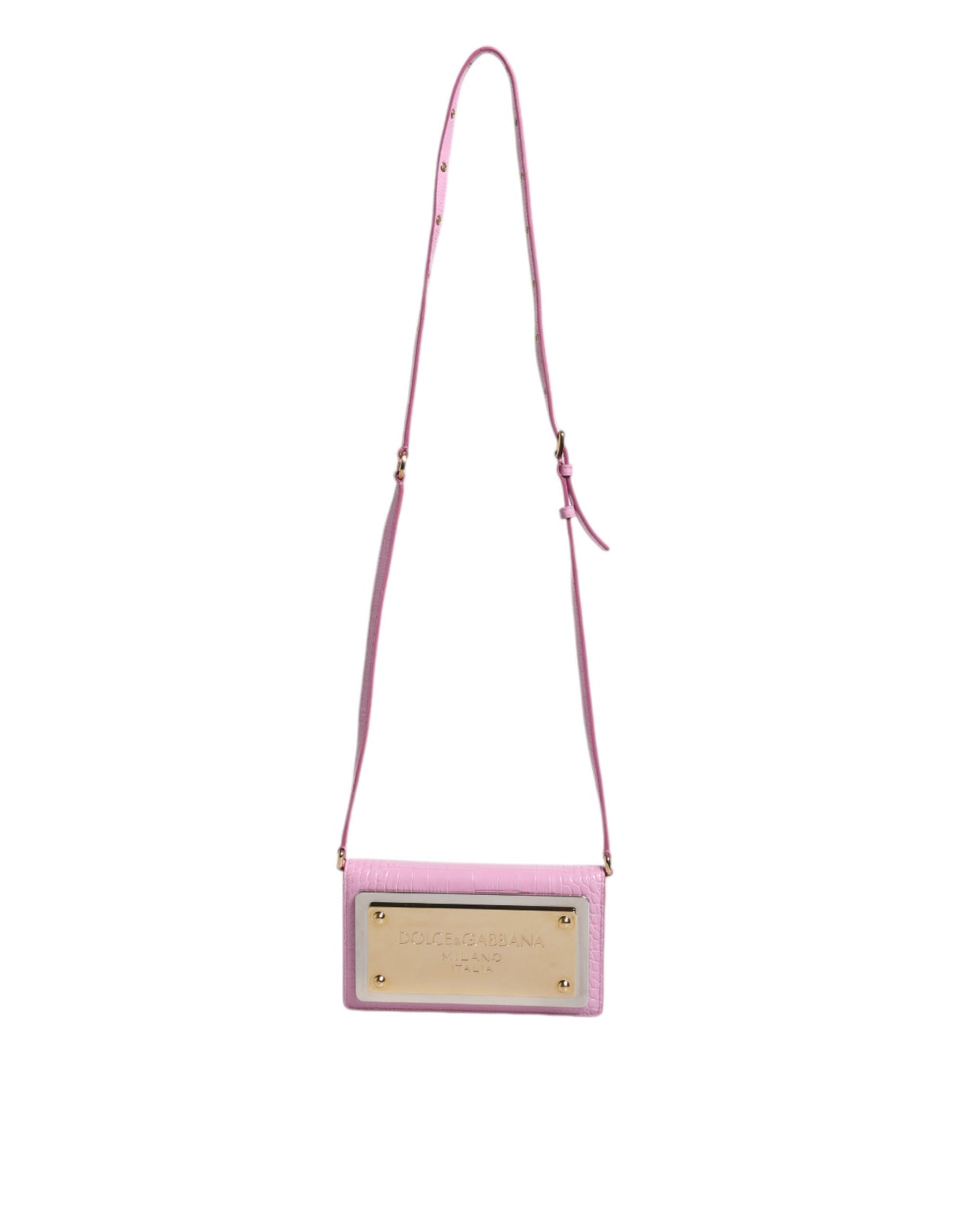 Pink Exotic Leather Logo Plaque Crossbody Bag