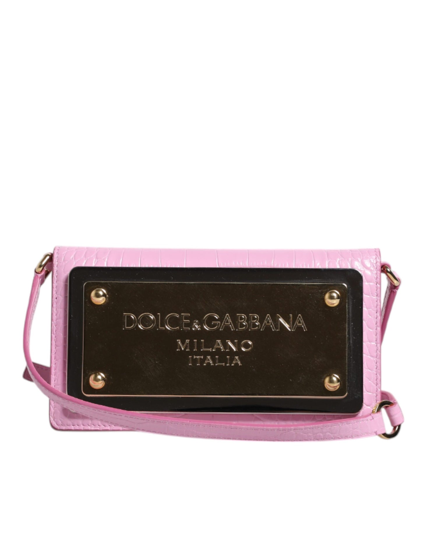 Pink Exotic Leather Logo Plaque Crossbody Bag