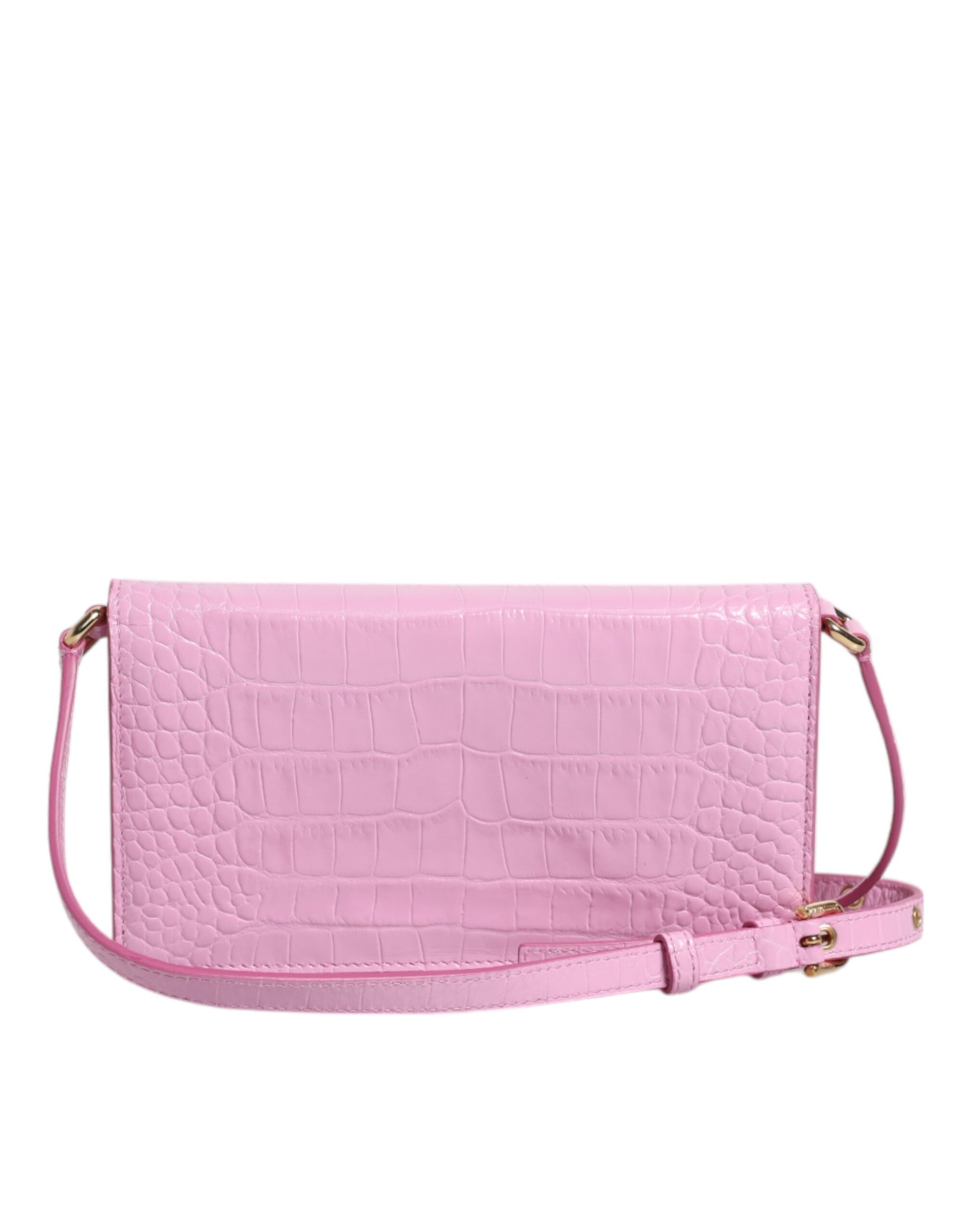 Pink Exotic Leather Logo Plaque Crossbody Bag