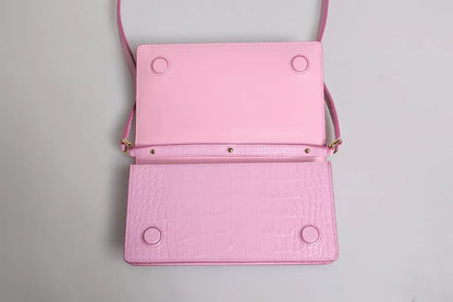 Pink Exotic Leather Logo Plaque Crossbody Bag