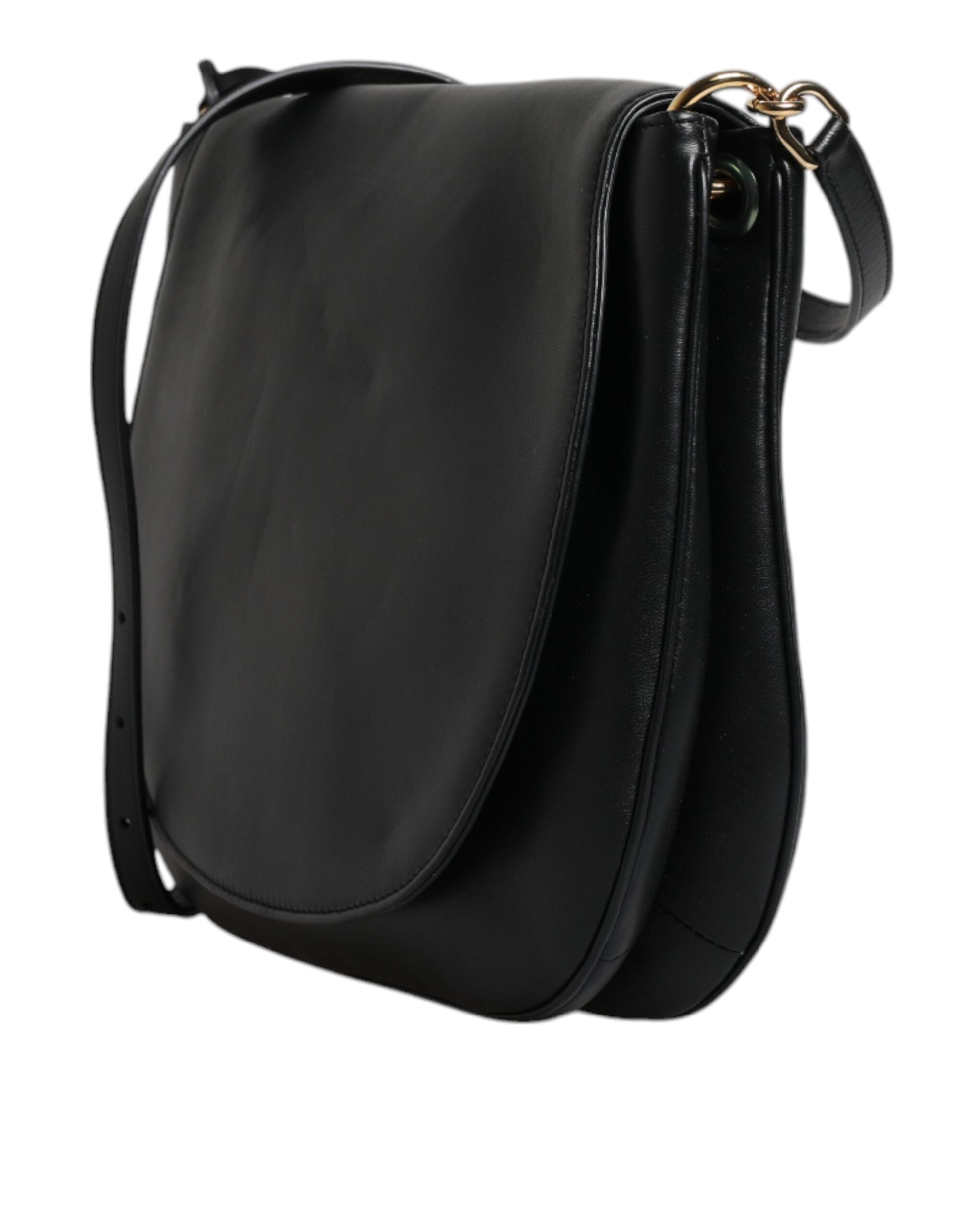 Black Leather Flap Saddle Shoulder Bag