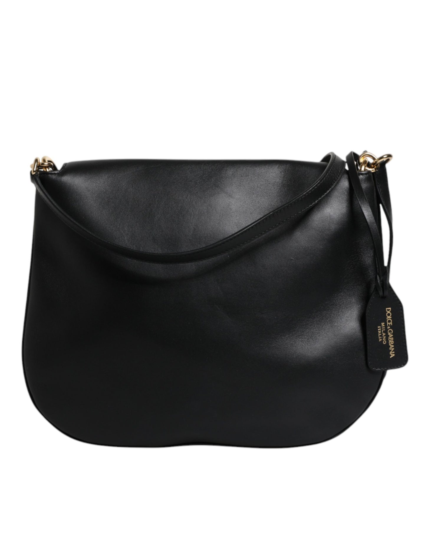 Black Leather Flap Saddle Shoulder Bag