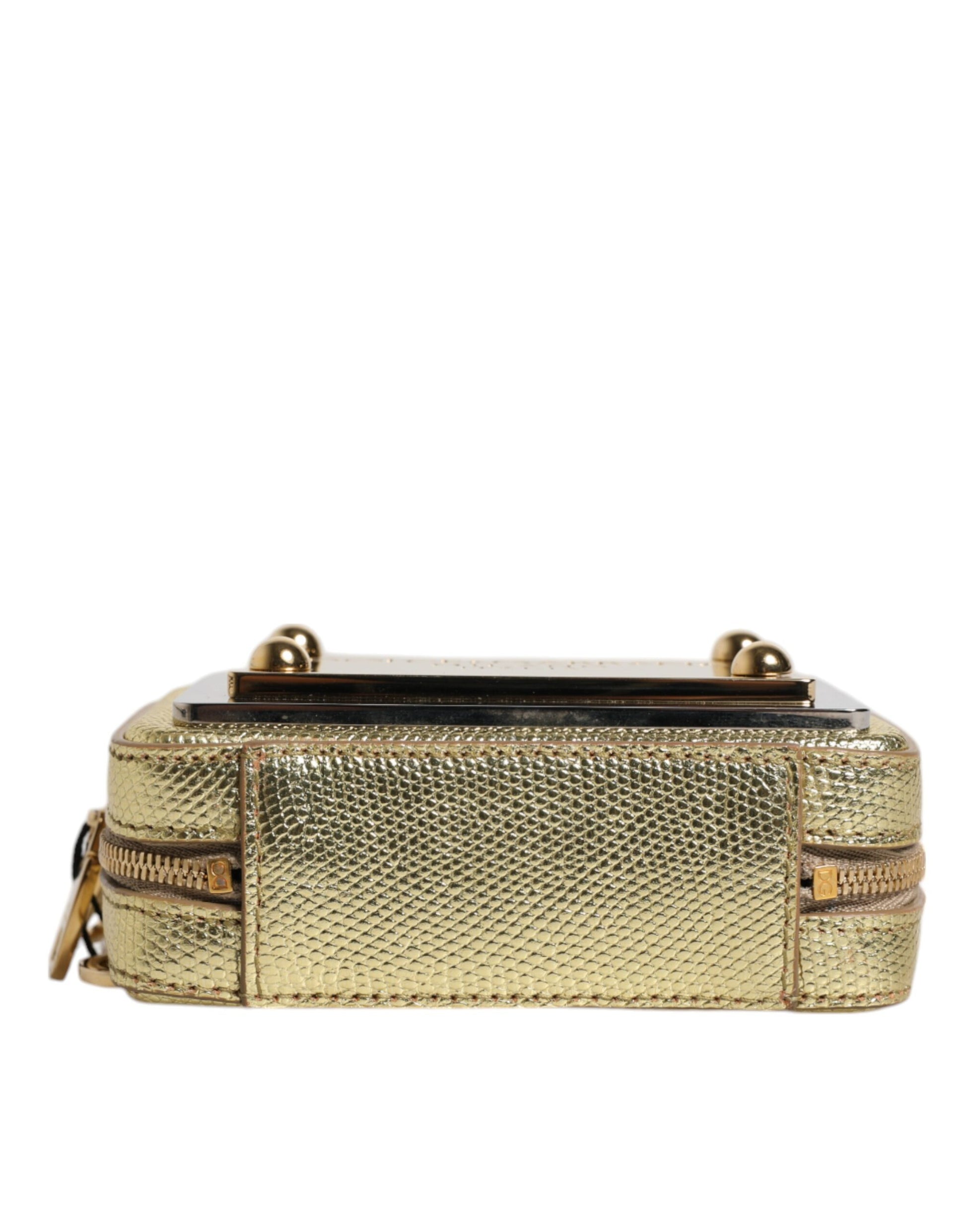 Gold Leather DG Logo Plaque Zip Around Clutch Bag