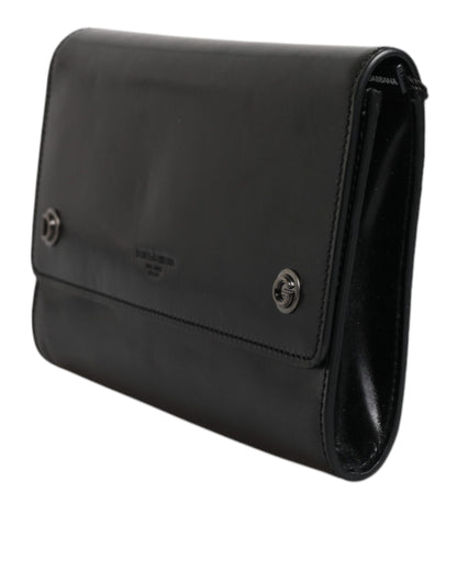 Black Leather Logo Embossed Crossbody Bag