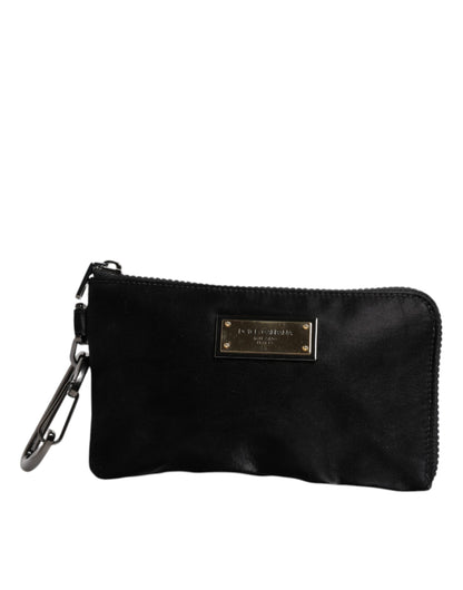 Black Nylon Logo Plaque Keyring Pouch Clutch Bag