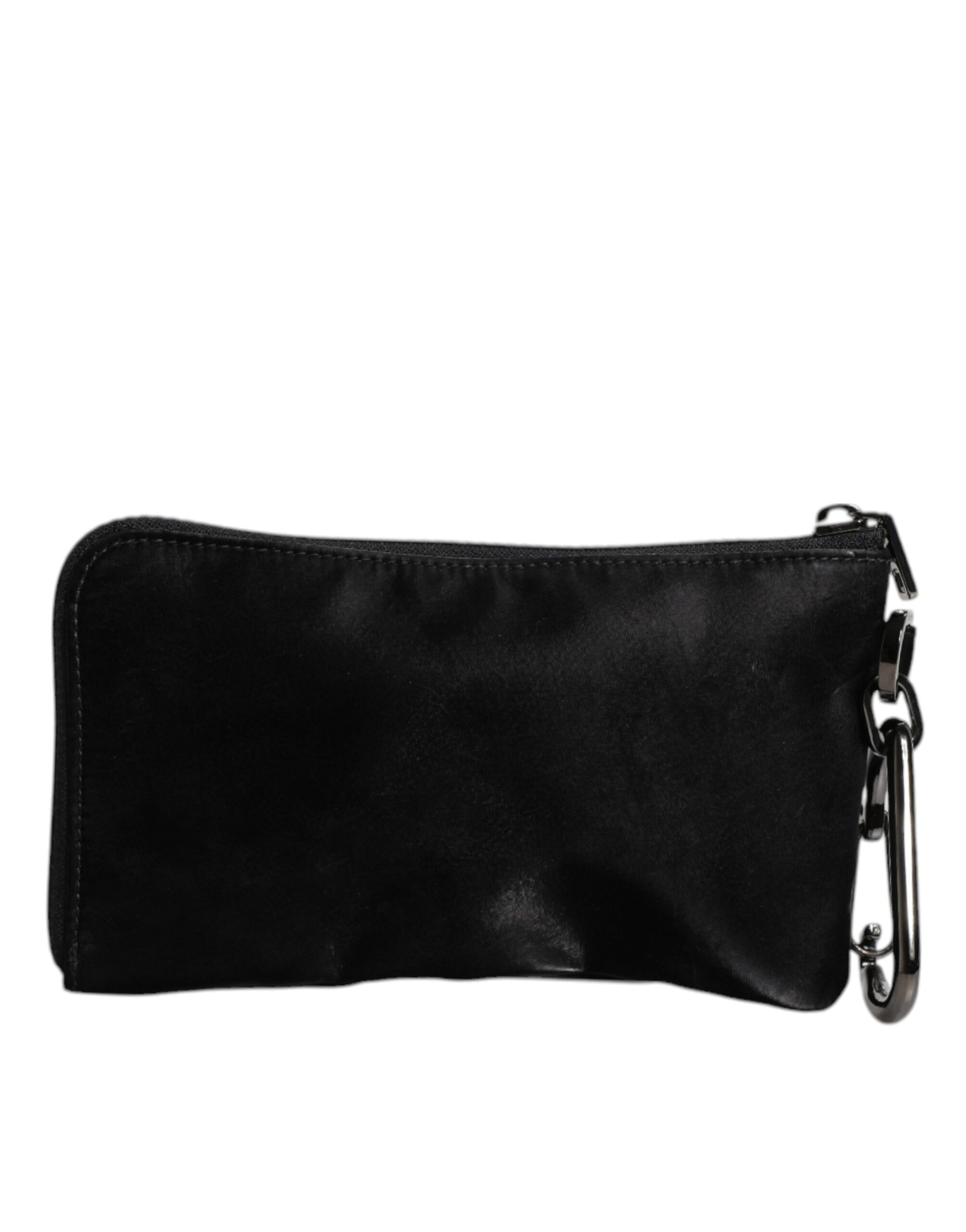 Black Nylon Logo Plaque Keyring Pouch Clutch Bag