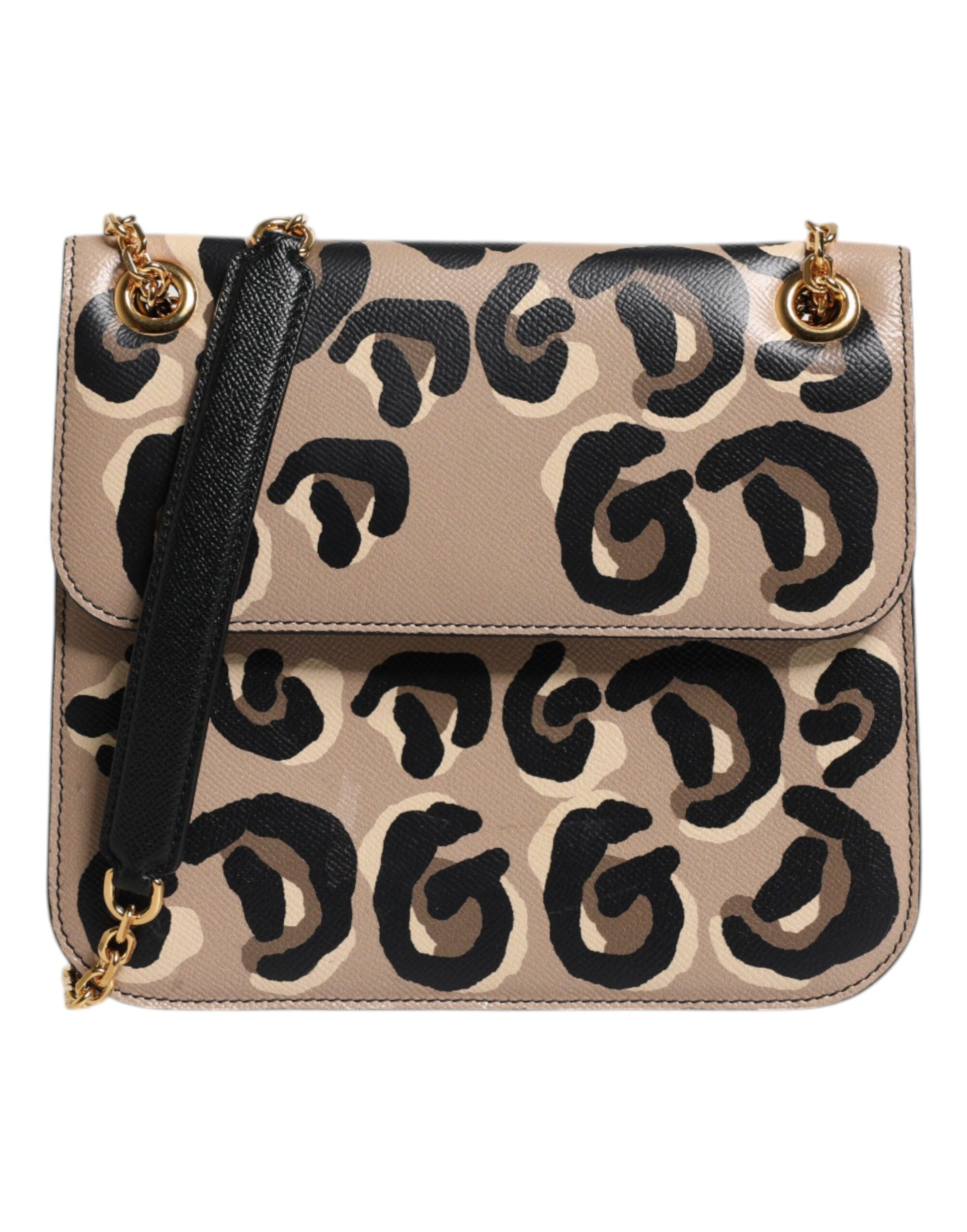 Beige DG Leopard Pattern Leather Crossbody Bag