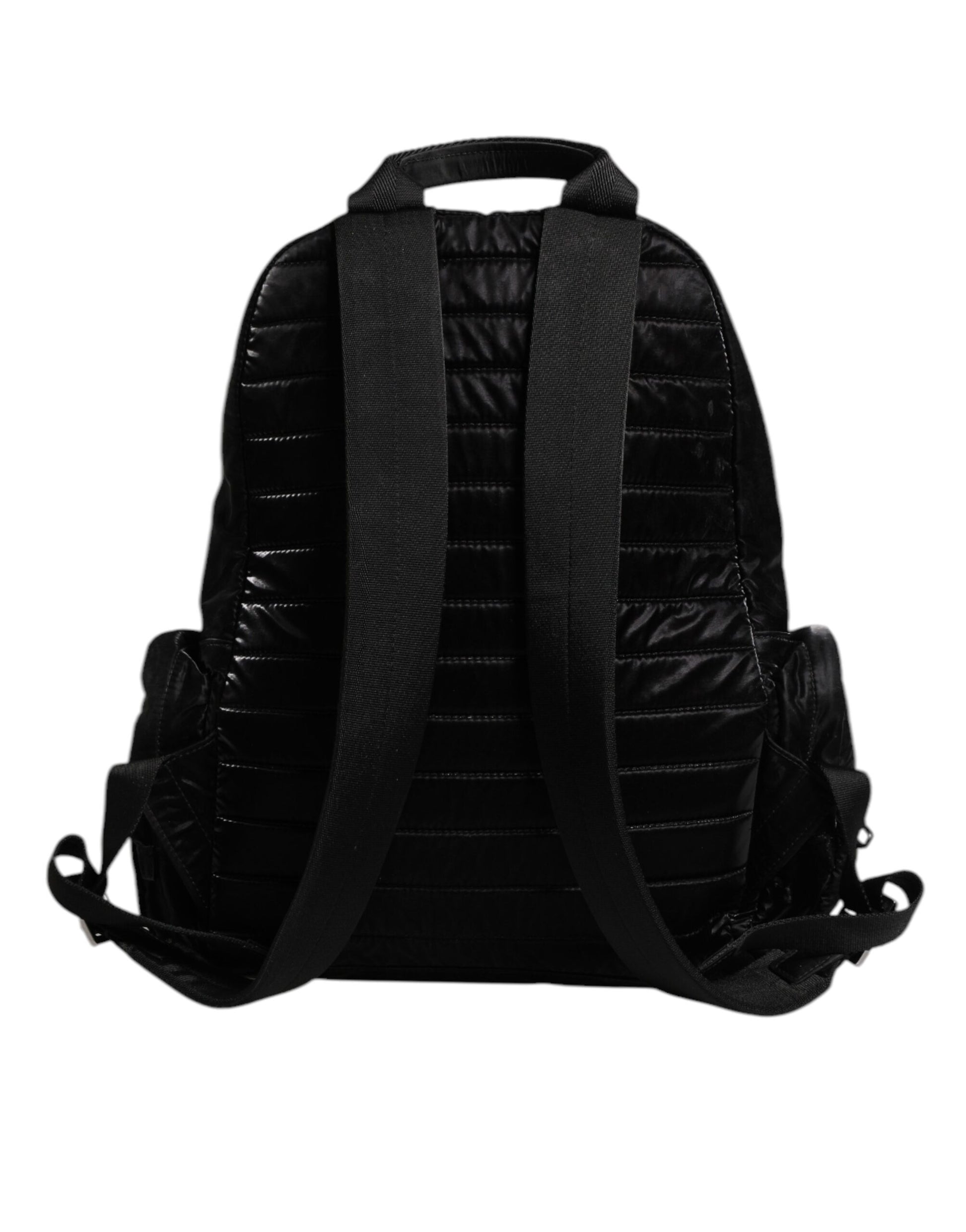 Black Nylon Logo Plaque Travel School Backpack Bag