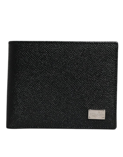 Black Leather Bifold Card Holder Men Logo Plaque Wallet