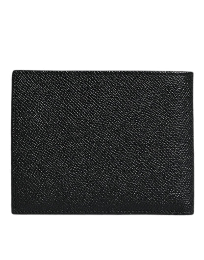 Black Leather Bifold Card Holder Men Logo Plaque Wallet