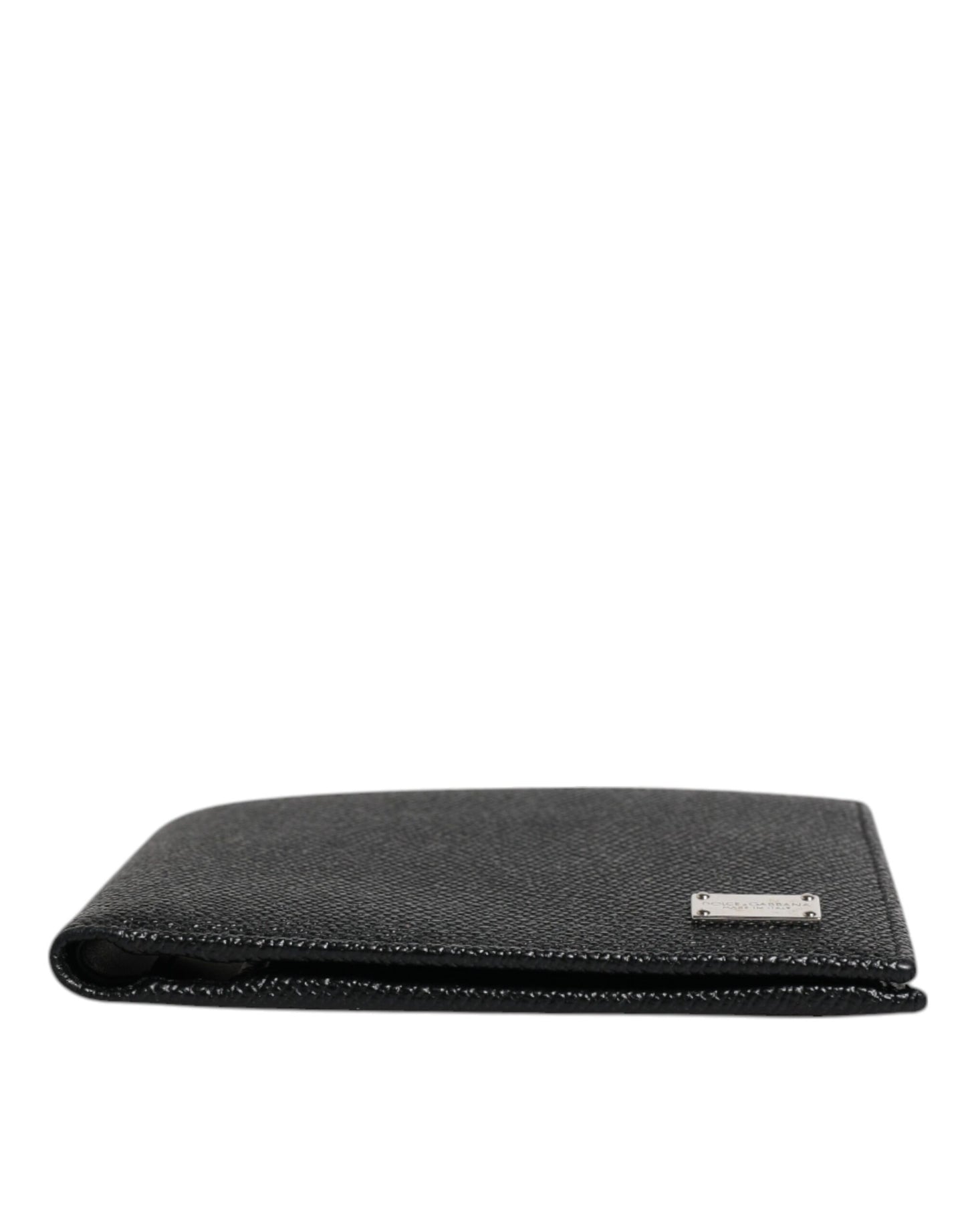 Black Leather Bifold Card Holder Men Logo Plaque Wallet