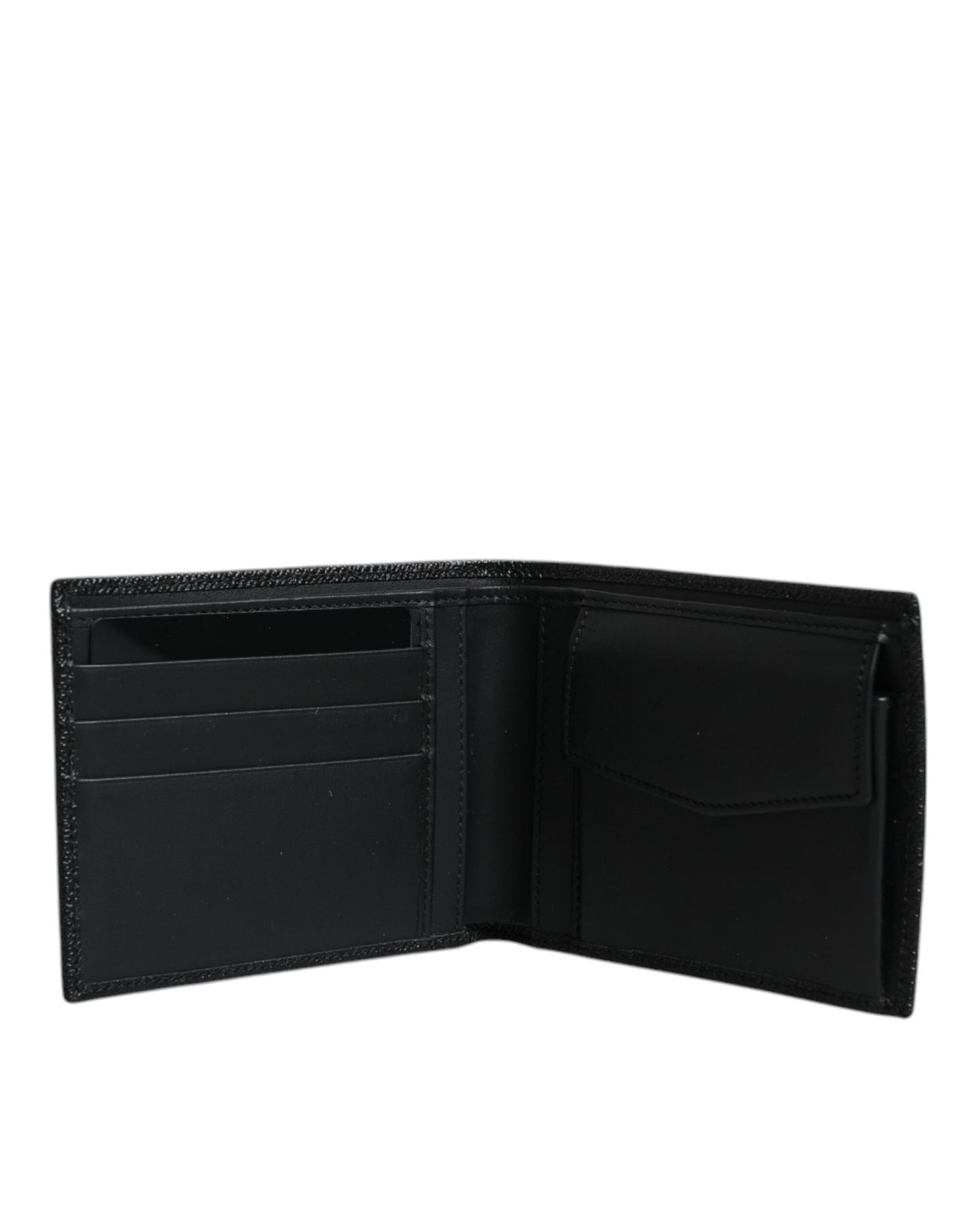 Black Leather Bifold Card Holder Men Logo Plaque Wallet