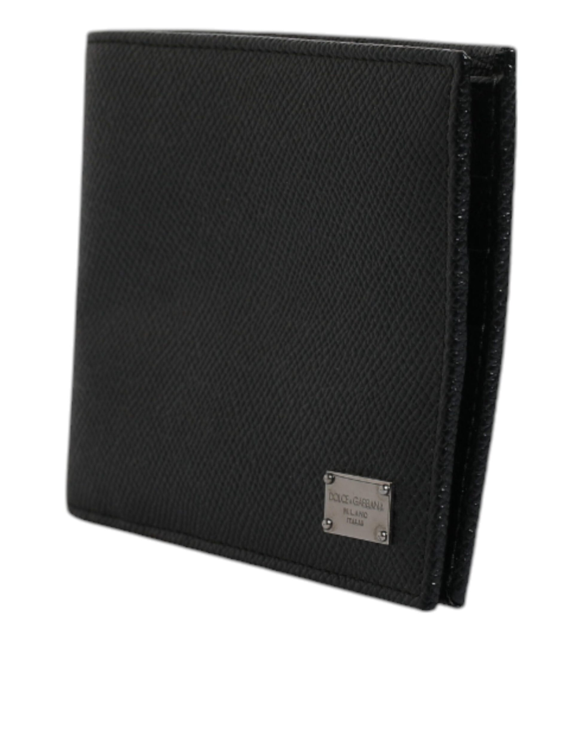 Black Leather Bifold Card Holder Men Logo Plaque Wallet