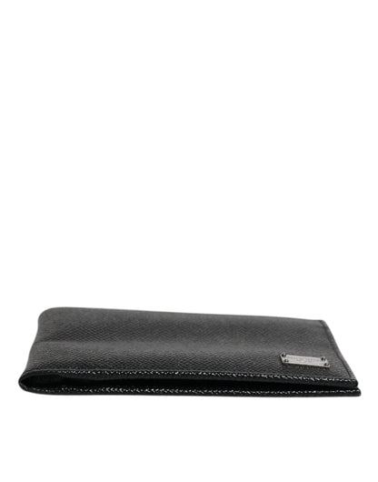 Black Leather Bifold Card Holder Men Logo Plaque Wallet