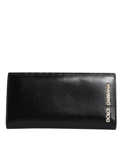 Black Leather Bifold Travel Long Card Holder Logo Wallet