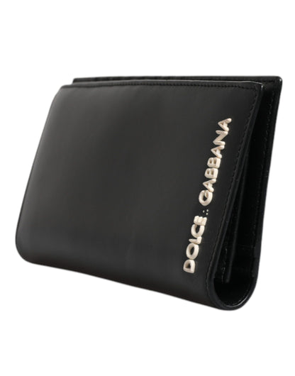 Black Leather Bifold Travel Long Card Holder Logo Wallet