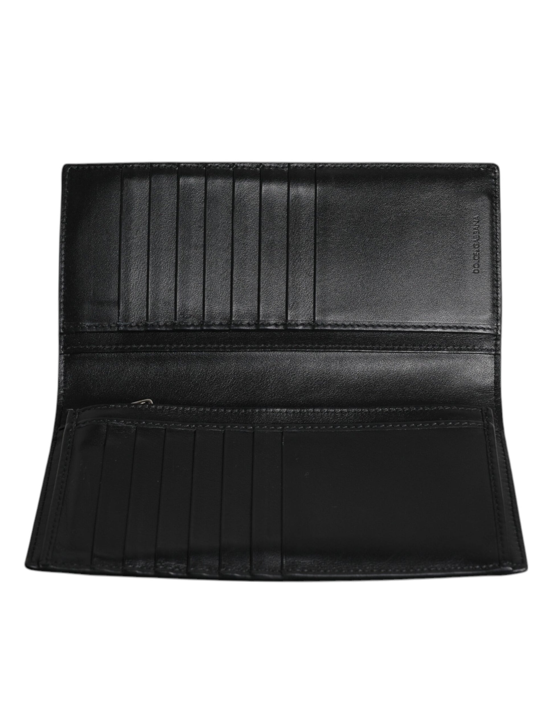 Black Leather Bifold Travel Long Card Holder Logo Wallet