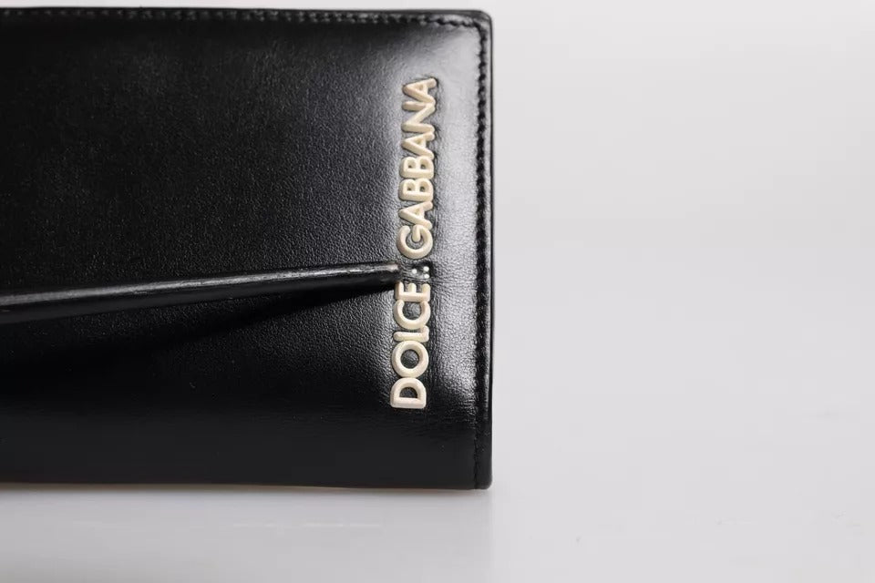 Black Leather Bifold Travel Long Card Holder Logo Wallet