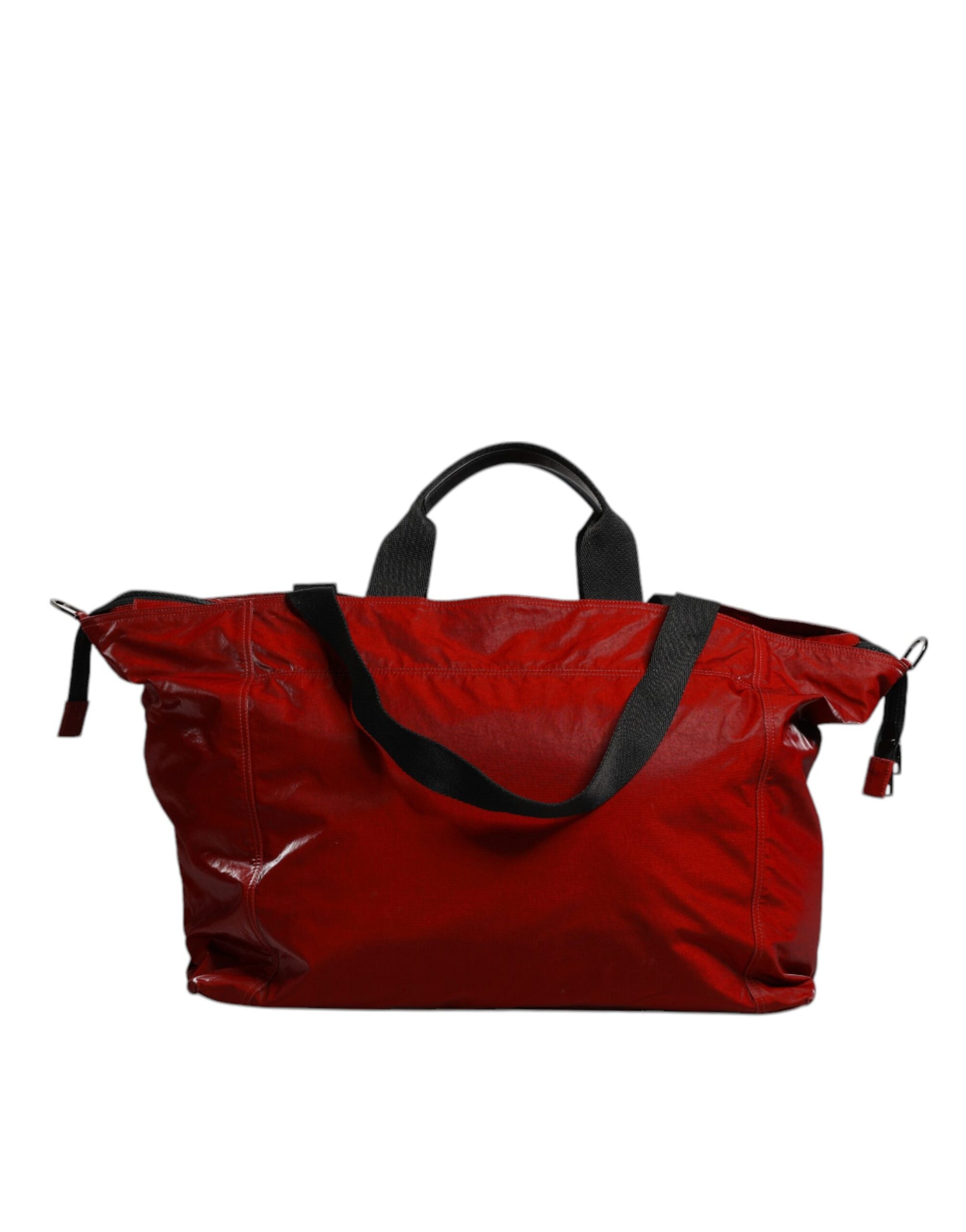 Red Nylon Calfskin Hand Shoulder Duffel Bag